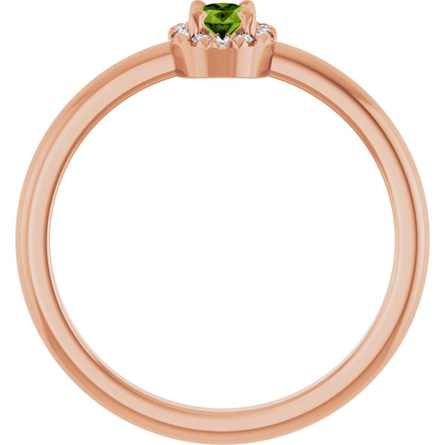 14K Gold Emerald Natural Peridot Halo-Style Ring - Rose Gold - view 7