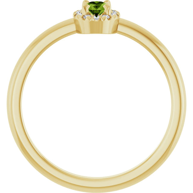 14K Gold Emerald Natural Peridot Halo-Style Ring - Yellow Gold - view 7