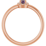 14K Gold Emerald Lab-Grown Alexandrite Halo-Style Ring - Rose Gold - view 7