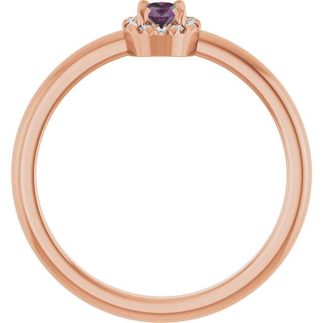 14K Gold Emerald Lab-Grown Alexandrite Halo-Style Ring - Rose Gold - view 7