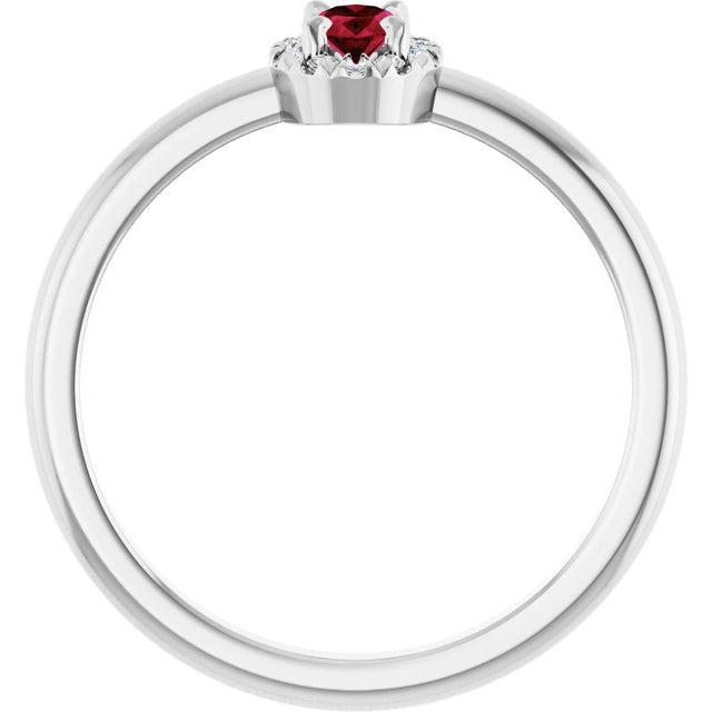 Platinum Emerald Lab-Grown Ruby Halo-Style Ring - view 7