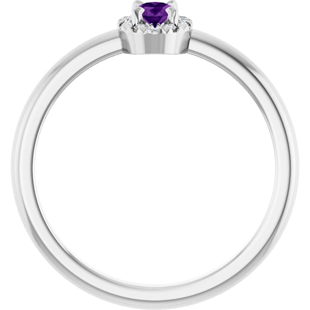 14K Gold Emerald Natural Amethyst Halo-Style Ring - White Gold - view 7