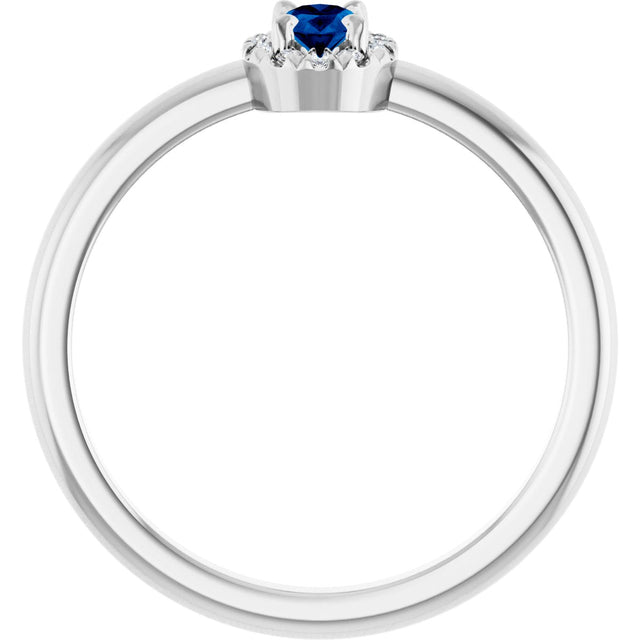 Platinum Emerald Natural Blue Sapphire Halo-Style Ring - view 7