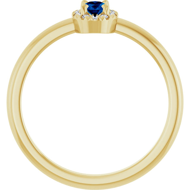 14K Gold Emerald Lab-Grown Blue Sapphire Halo-Style Ring - Yellow Gold - view 7