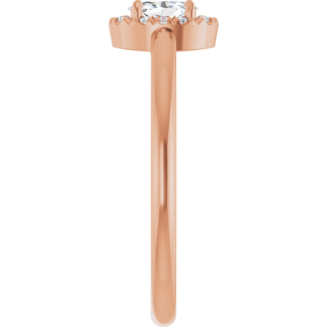 14K Gold Emerald Natural White Sapphire Halo-Style Ring - Rose Gold - view 9