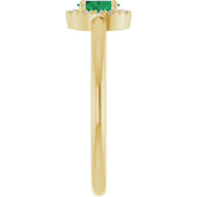 14K Gold Emerald Lab-Grown Emerald Halo-Style Ring - Yellow Gold - view 9