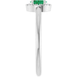 14K Gold Emerald Lab-Grown Emerald Halo-Style Ring - White Gold - view 9