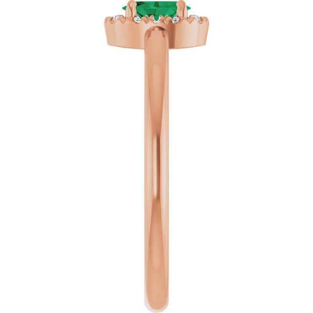 14K Gold Emerald Lab-Grown Emerald Halo-Style Ring - Rose Gold - view 9