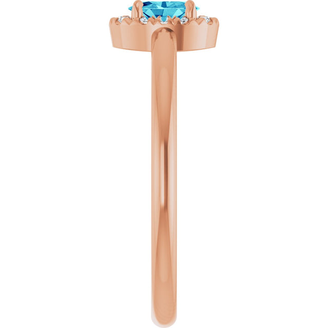 14K Gold Emerald Natural Blue Zircon Halo-Style Ring - Rose Gold - view 9