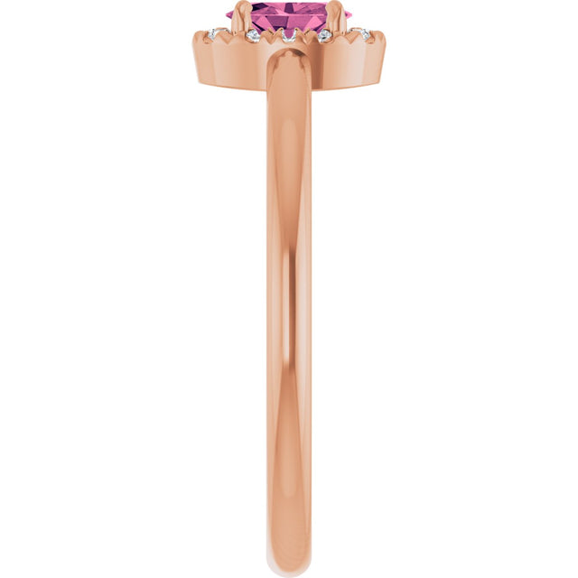 14K Gold Emerald Natural Pink Tourmaline Halo-Style Ring - Rose Gold - view 9