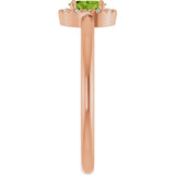 14K Gold Emerald Natural Peridot Halo-Style Ring - Rose Gold - view 9