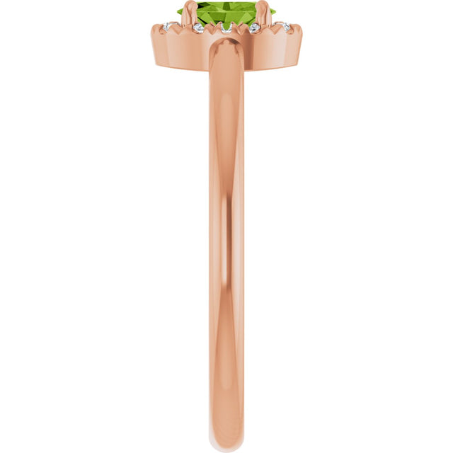14K Gold Emerald Natural Peridot Halo-Style Ring - Rose Gold - view 9