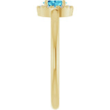 14K Gold Emerald Natural Blue Zircon Halo-Style Ring - Yellow Gold - view 9