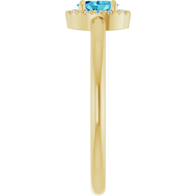 14K Gold Emerald Natural Blue Zircon Halo-Style Ring - Yellow Gold - view 9
