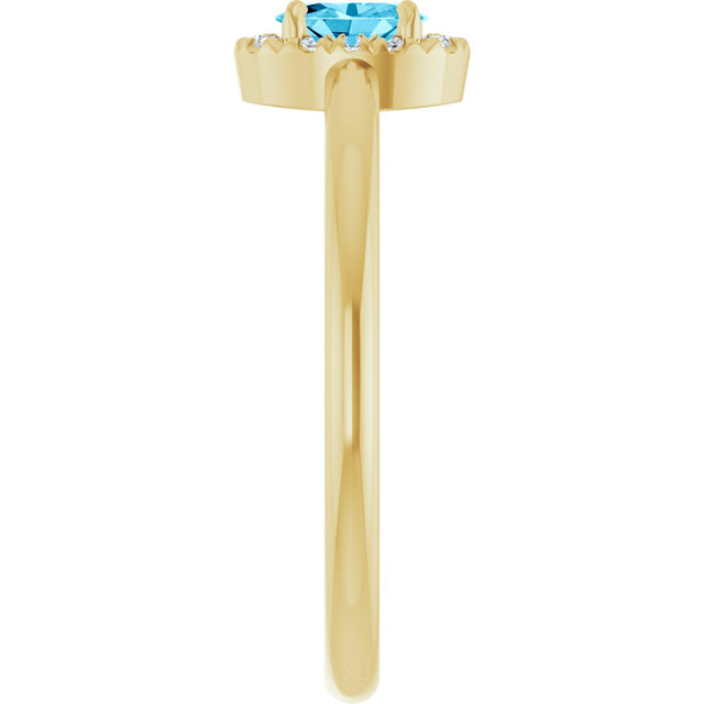 14K Gold Emerald Natural Aquamarine Halo-Style Ring - Yellow Gold - view 9