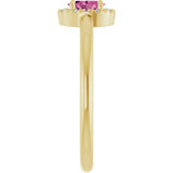 14K Gold Emerald Natural Pink Tourmaline Halo-Style Ring - Yellow Gold - view 9