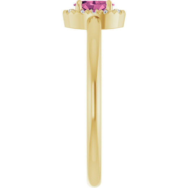 14K Gold Emerald Natural Pink Tourmaline Halo-Style Ring - Yellow Gold - view 9