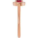 14K Gold Emerald Natural Ruby Halo-Style Ring - Rose Gold - view 9
