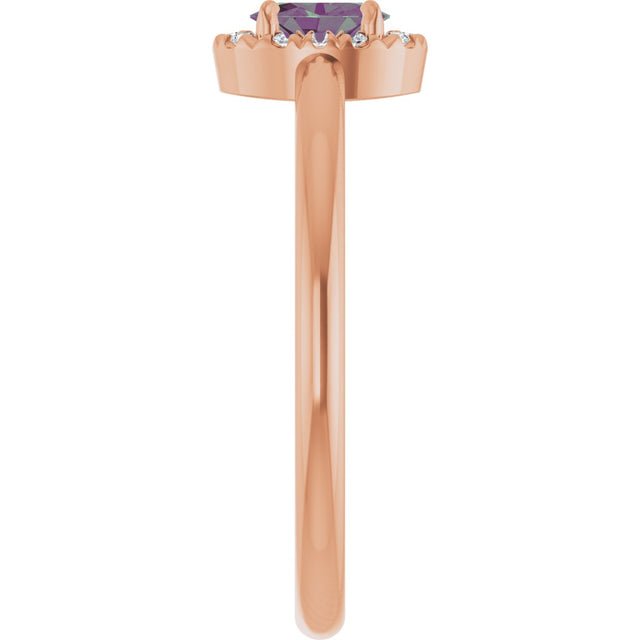 14K Gold Emerald Lab-Grown Alexandrite Halo-Style Ring - Rose Gold - view 9