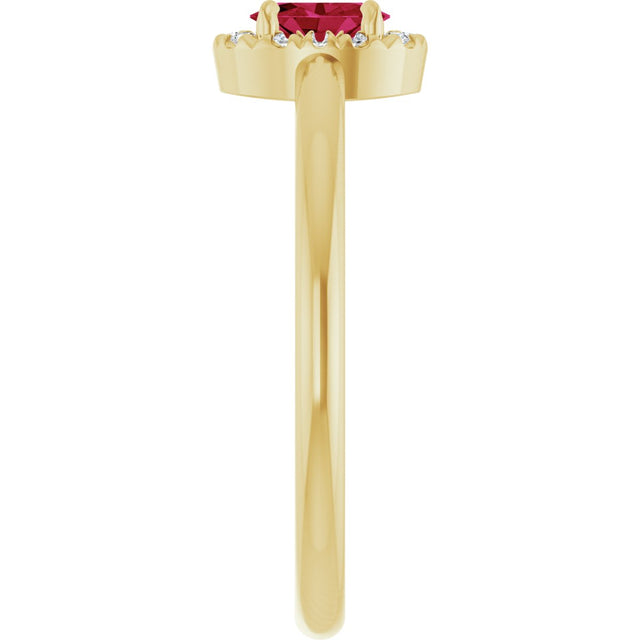 14K Gold Emerald Lab-Grown Ruby Halo-Style Ring - Yellow Gold - view 9
