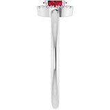 Platinum Emerald Lab-Grown Ruby Halo-Style Ring - view 9