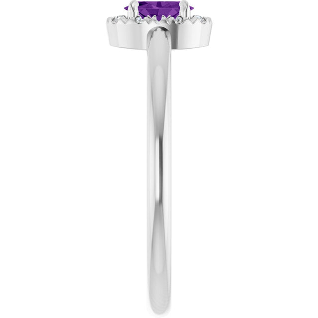 14K Gold Emerald Natural Amethyst Halo-Style Ring - White Gold - view 9