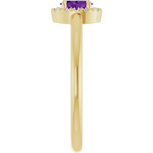 14K Gold Emerald Natural Amethyst Halo-Style Ring - Yellow Gold - view 9