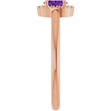 14K Gold Emerald Natural Amethyst Halo-Style Ring - Rose Gold - view 9
