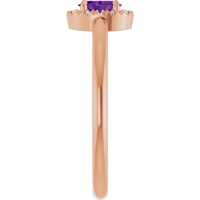 14K Gold Emerald Natural Amethyst Halo-Style Ring - Rose Gold - view 9