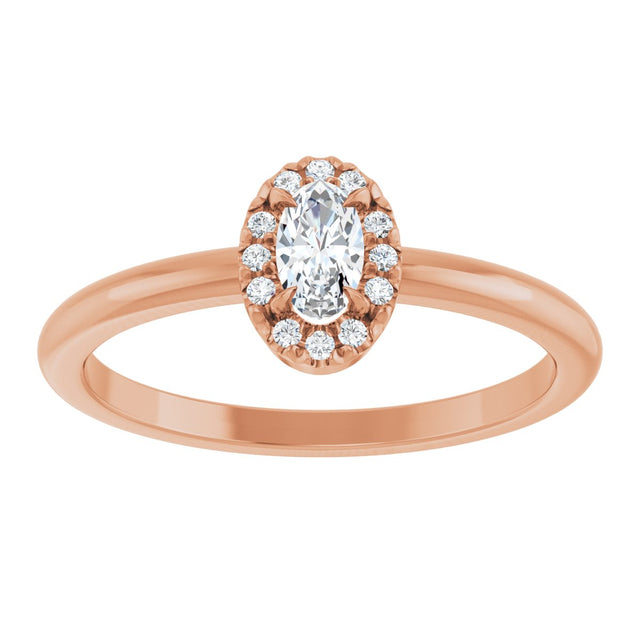 14K Gold Emerald Natural White Sapphire Halo-Style Ring - Rose Gold - view 8