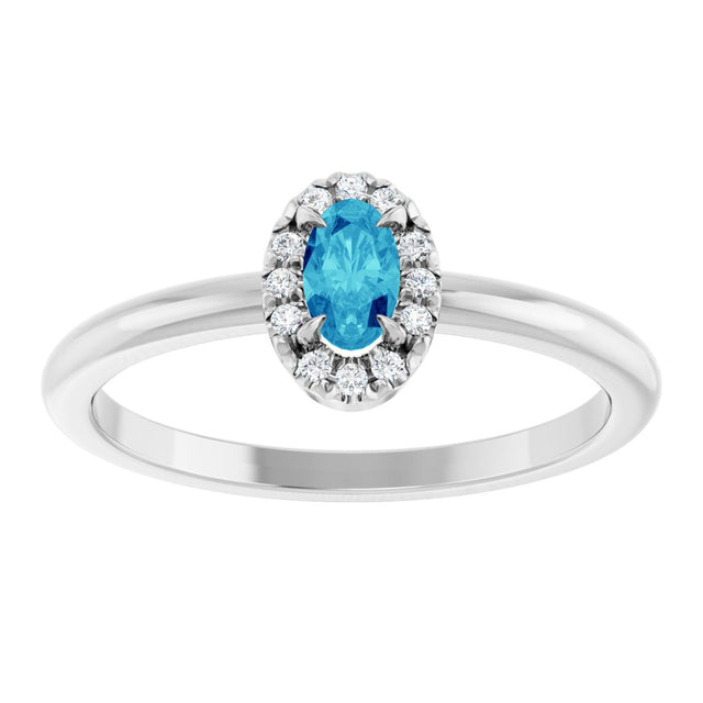 Platinum Emerald Natural Blue Zircon Halo-Style Ring - view 8