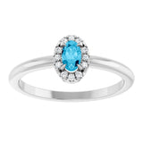 14K Gold Emerald Natural Aquamarine Halo-Style Ring - White Gold - view 8