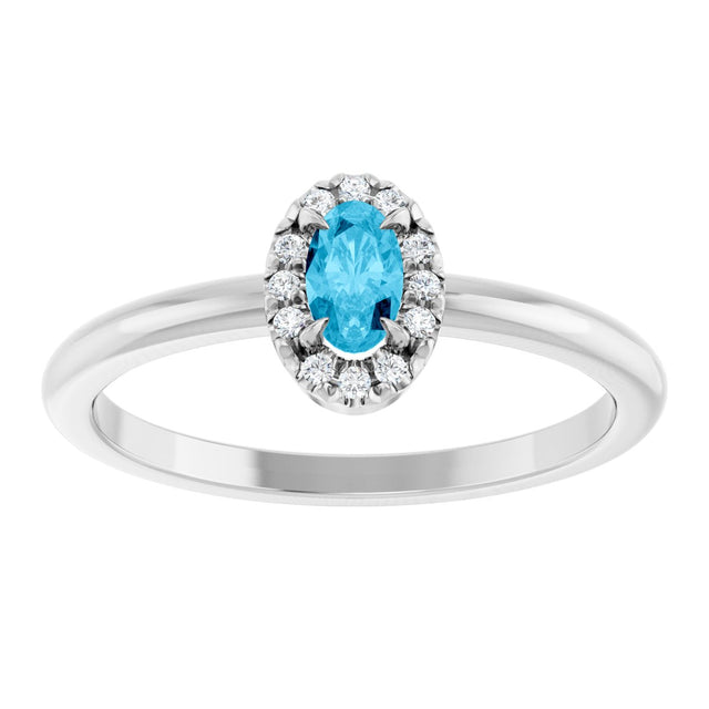 14K Gold Emerald Natural Aquamarine Halo-Style Ring - White Gold - view 8