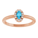 14K Gold Emerald Natural Aquamarine Halo-Style Ring - Rose Gold - view 8