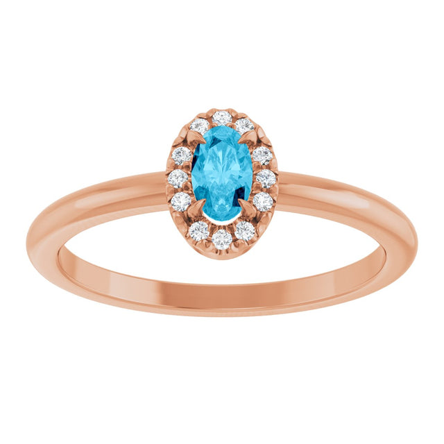 14K Gold Emerald Natural Aquamarine Halo-Style Ring - Rose Gold - view 8