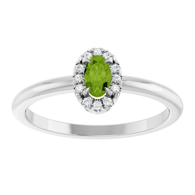 14K Gold Emerald Natural Peridot Halo-Style Ring - White Gold - view 8