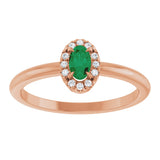 14K Gold Emerald Natural Emerald Halo-Style Ring - Rose Gold - view 8