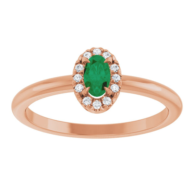 14K Gold Emerald Natural Emerald Halo-Style Ring - Rose Gold - view 8