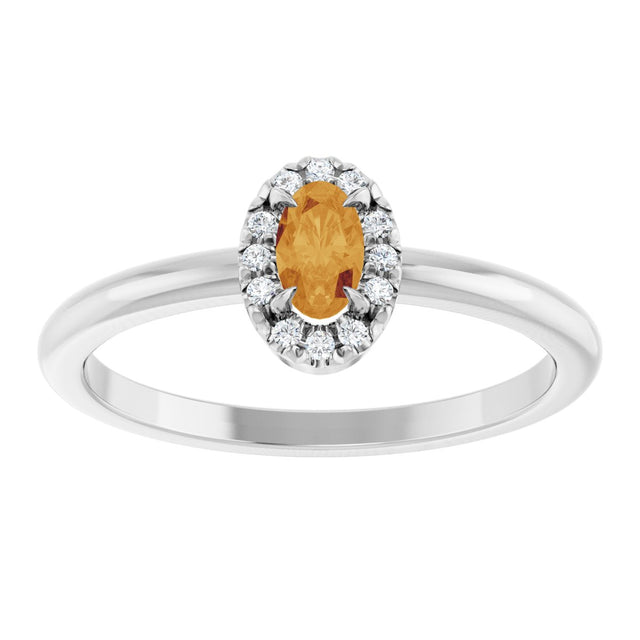 14K Gold Emerald Natural Citrine Halo-Style Ring - White Gold - view 8