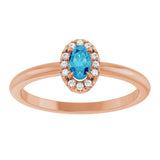 14K Gold Emerald Natural Blue Zircon Halo-Style Ring - Rose Gold - view 8