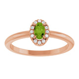 14K Gold Emerald Natural Peridot Halo-Style Ring - Rose Gold - view 8