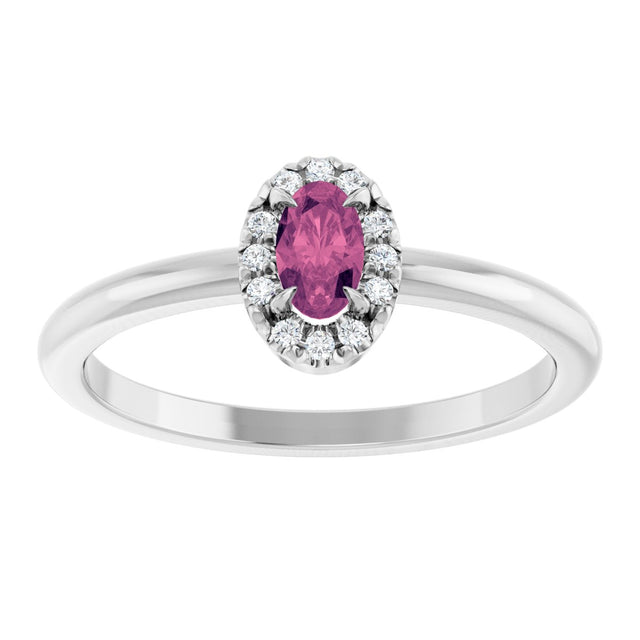14K Gold Emerald Natural Pink Tourmaline Halo-Style Ring - White Gold - view 8