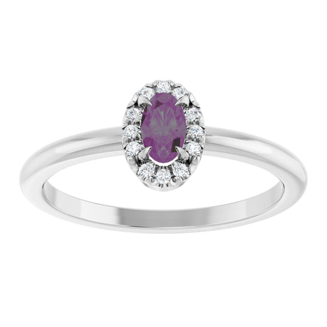 14K Gold Emerald Lab-Grown Alexandrite Halo-Style Ring - White Gold - view 8