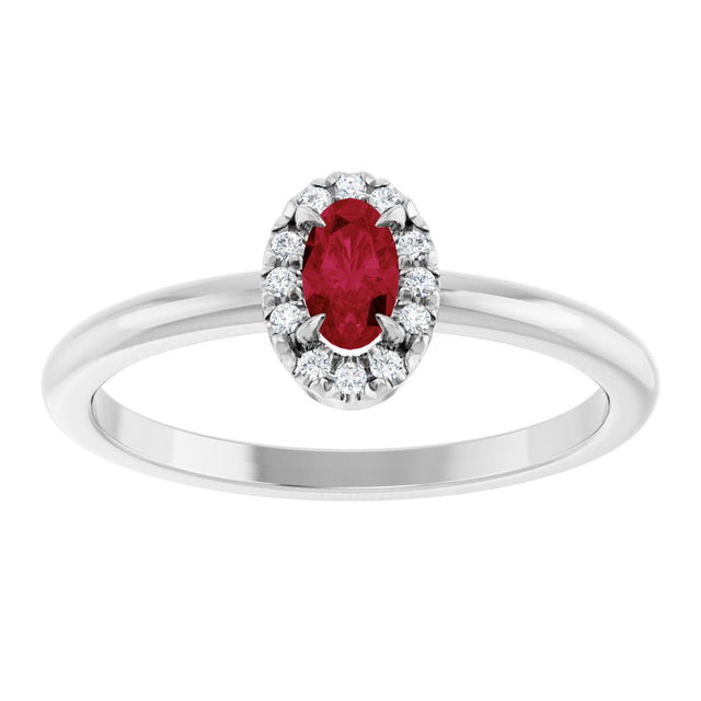 Platinum Emerald Natural Ruby Halo-Style Ring - view 8