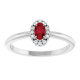 14K Gold Emerald Lab-Grown Ruby Halo-Style Ring - White Gold - view 8