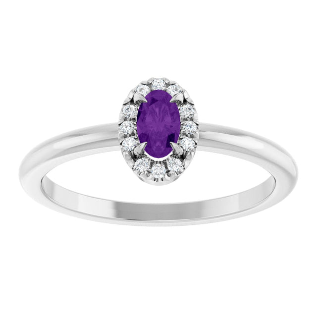 14K Gold Emerald Natural Amethyst Halo-Style Ring - White Gold - view 8