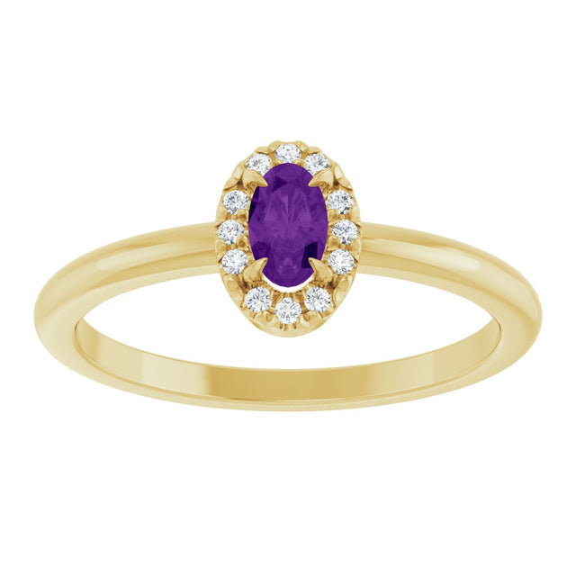 14K Gold Emerald Natural Amethyst Halo-Style Ring - Yellow Gold - view 8