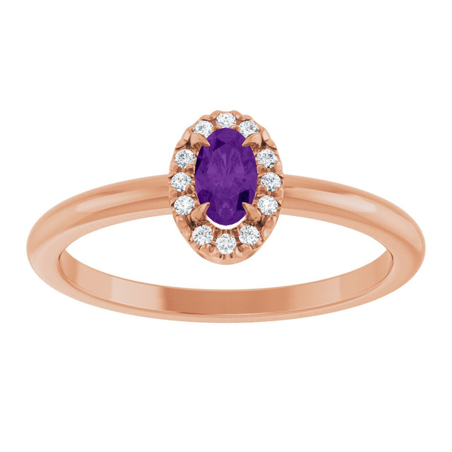 14K Gold Emerald Natural Amethyst Halo-Style Ring - Rose Gold - view 8