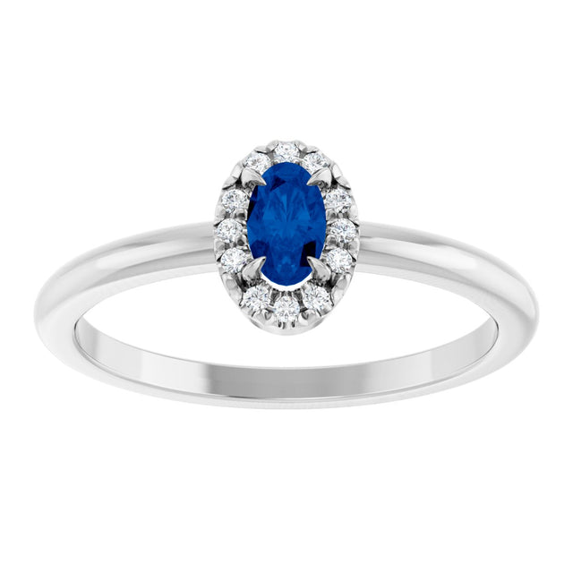 Platinum Emerald Lab-Grown Blue Sapphire Halo-Style Ring - view 8