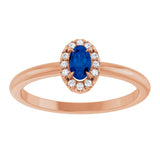 14K Gold Emerald Natural Blue Sapphire Halo-Style Ring - Rose Gold - view 8